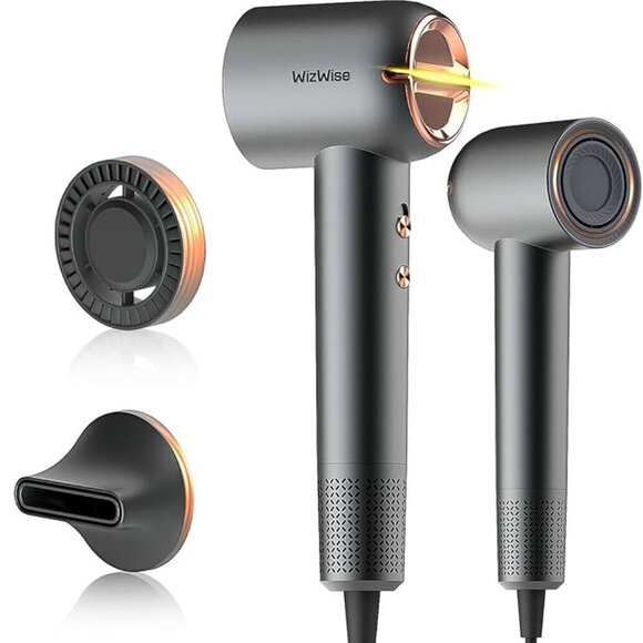 WizWise Gold and Black Ionic Hair Dryer with Smoothing Nozzle - Picture 1 of 3